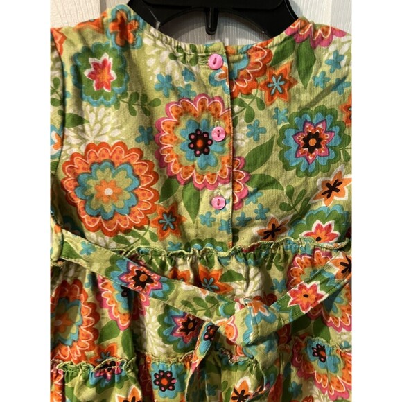 Sweetdil Girls dress Size 3T Green Floral Corduroy Buttons Ties In Back Retro - Picture 6 of 8